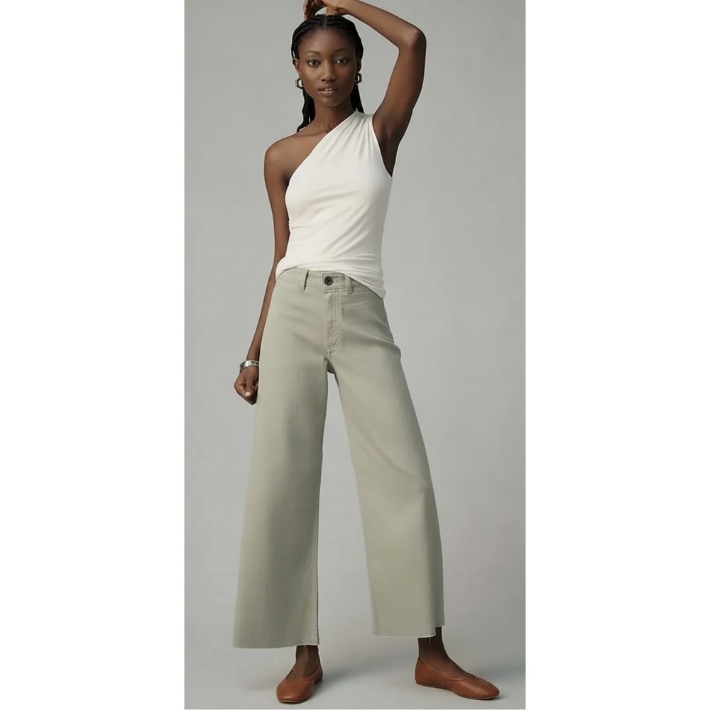 Anthropologie x Maeve | Ettie High-Rise Crop Wide-Leg Jeans 27/4 Sage Green